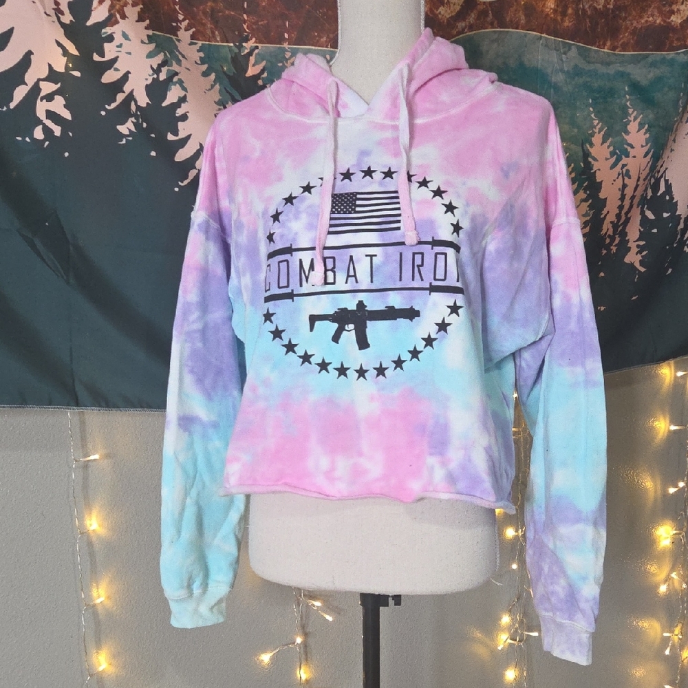 Colortone Combat Iron Cropped Hoodie Size M